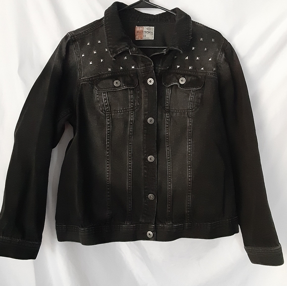 RUFF HEWN BLACK BUTTON UP DISTRESSED/FADED COTTON JEAN JACKET WOMENS SIZE 1X - Picture 1 of 13